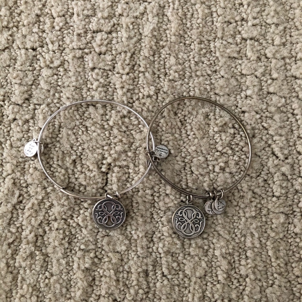 Two silver Alex and Ani bangle bracelets